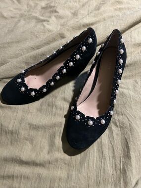 Botkier Black Suede Pearl-Trim Flats